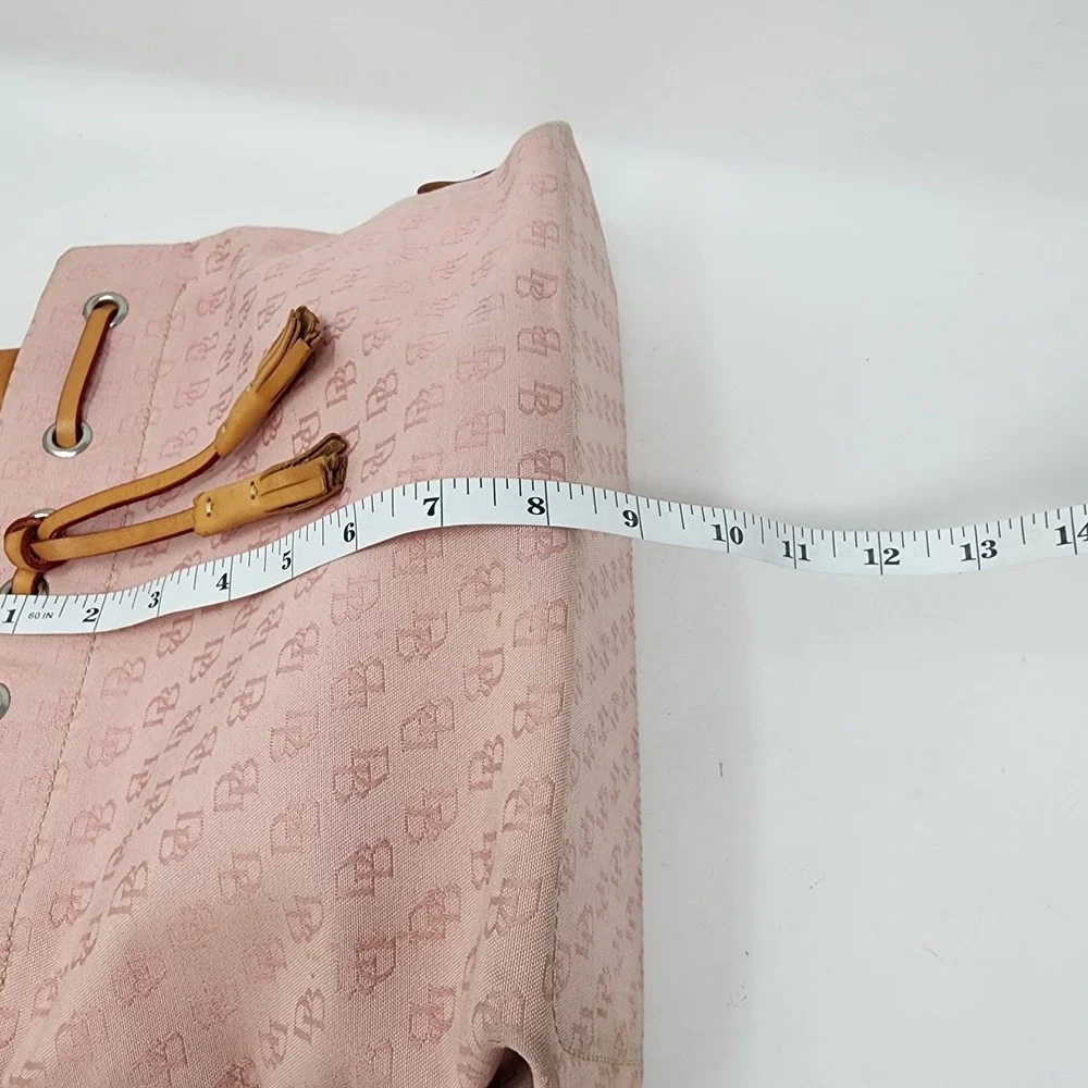 Dooney &Bourke Signature Tassel Tote Pink Monogram Canvas Tan Leather Trim